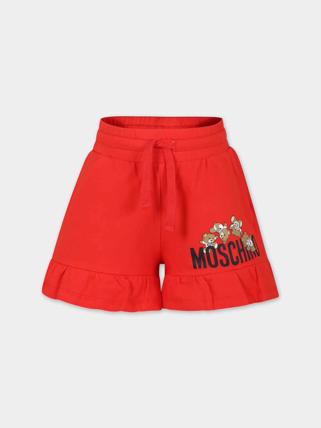 Red shorts for girl with Teddy Bear and logo